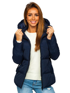 Bolf Damen Gepolsterte Winterjacke mit Kapuze Dunkelblau  23060