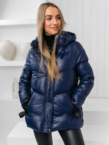 Bolf Damen Gepolsterte Winterjacke mit Kapuze Dunkelblau  23065