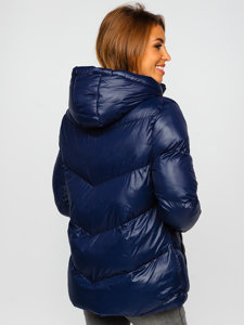 Bolf Damen Gepolsterte Winterjacke mit Kapuze Dunkelblau  23065