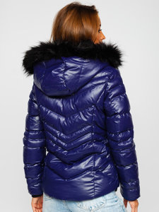 Bolf Damen Gepolsterte Winterjacke mit Kapuze Dunkelblau  23068