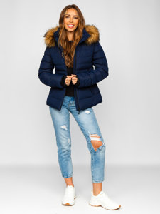 Bolf Damen Gepolsterte Winterjacke mit Kapuze Dunkelblau  5M768