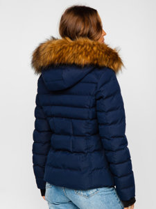 Bolf Damen Gepolsterte Winterjacke mit Kapuze Dunkelblau  5M768