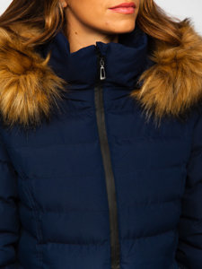 Bolf Damen Gepolsterte Winterjacke mit Kapuze Dunkelblau  5M768