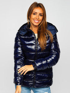 Bolf Damen Gepolsterte Winterjacke mit Kapuze Dunkelblau  B9583