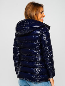 Bolf Damen Gepolsterte Winterjacke mit Kapuze Dunkelblau  B9583