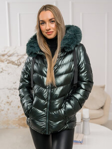 Bolf Damen Gepolsterte Winterjacke mit Kapuze Grün  5M3138