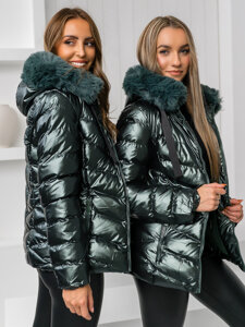 Bolf Damen Gepolsterte Winterjacke mit Kapuze Grün  5M3138A