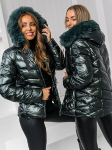 Bolf Damen Gepolsterte Winterjacke mit Kapuze Grün  5M3138A