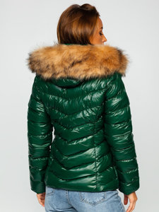 Bolf Damen Gepolsterte Winterjacke mit Kapuze Grün  6830