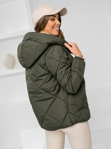 Bolf Damen Gepolsterte Winterjacke mit Kapuze Khaki  5M3175