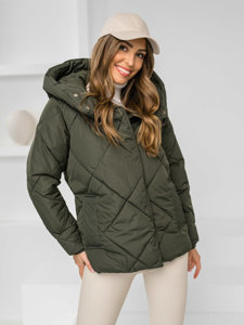 Bolf Damen Gepolsterte Winterjacke mit Kapuze Khaki  5M3175