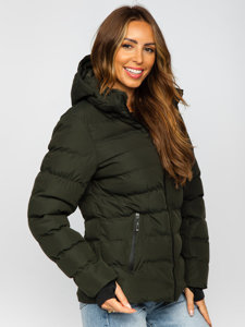 Bolf Damen Gepolsterte Winterjacke mit Kapuze Khaki  5M769