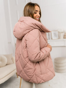 Bolf Damen Gepolsterte Winterjacke mit Kapuze Rosa  5M3175