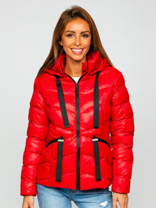 Bolf Damen Gepolsterte Winterjacke mit Kapuze Rot  23066