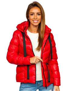 Bolf Damen Gepolsterte Winterjacke mit Kapuze Rot  23066