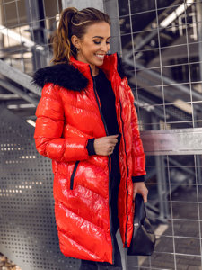 Bolf Damen Gepolsterte Winterjacke mit Kapuze Rot  23069