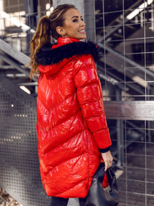 Bolf Damen Gepolsterte Winterjacke mit Kapuze Rot  23069