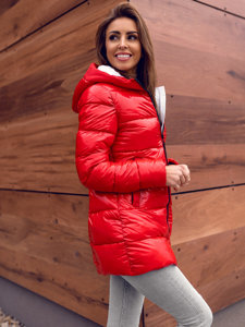 Bolf Damen Gepolsterte Winterjacke mit Kapuze Rot  B9545