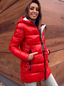 Bolf Damen Gepolsterte Winterjacke mit Kapuze Rot  B9545