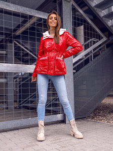 Bolf Damen Gepolsterte Winterjacke mit Kapuze Rot  B9570