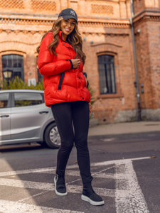 Bolf Damen Gepolsterte Winterjacke mit Kapuze Rot23065A