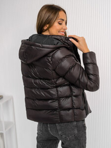 Bolf Damen Gepolsterte Winterjacke mit Kapuze Schokoladenbraun 5M782