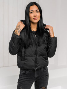 Bolf Damen Gepolsterte Winterjacke mit Kapuze Schwarz  16M9187