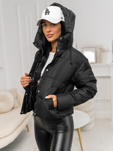 Bolf Damen Gepolsterte Winterjacke mit Kapuze Schwarz  16M9188