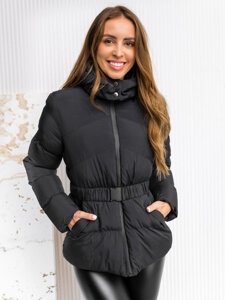 Bolf Damen Gepolsterte Winterjacke mit Kapuze Schwarz  23060