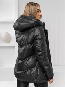 Bolf Damen Gepolsterte Winterjacke mit Kapuze Schwarz  23065