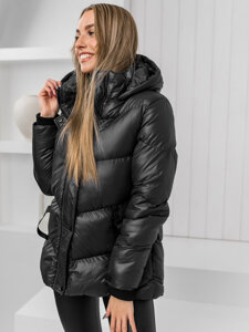 Bolf Damen Gepolsterte Winterjacke mit Kapuze Schwarz  23065