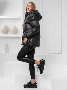 Bolf Damen Gepolsterte Winterjacke mit Kapuze Schwarz  23065