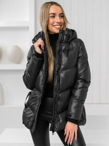 Bolf Damen Gepolsterte Winterjacke mit Kapuze Schwarz  23065