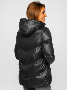 Bolf Damen Gepolsterte Winterjacke mit Kapuze Schwarz  23065