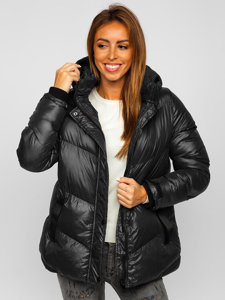 Bolf Damen Gepolsterte Winterjacke mit Kapuze Schwarz  23065