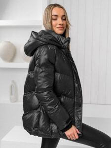 Bolf Damen Gepolsterte Winterjacke mit Kapuze Schwarz  23065