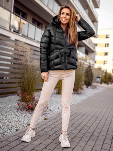 Bolf Damen Gepolsterte Winterjacke mit Kapuze Schwarz  23066