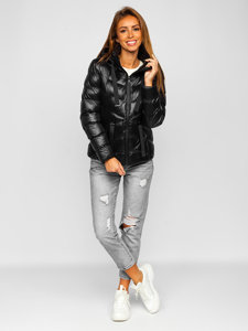 Bolf Damen Gepolsterte Winterjacke mit Kapuze Schwarz  23066