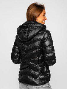 Bolf Damen Gepolsterte Winterjacke mit Kapuze Schwarz  23066