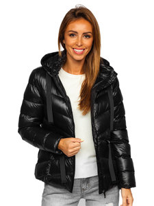 Bolf Damen Gepolsterte Winterjacke mit Kapuze Schwarz  23066