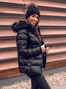 Bolf Damen Gepolsterte Winterjacke mit Kapuze Schwarz  23067