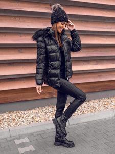 Bolf Damen Gepolsterte Winterjacke mit Kapuze Schwarz  23067