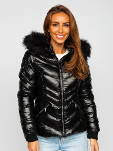 Bolf Damen Gepolsterte Winterjacke mit Kapuze Schwarz  23068