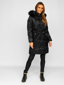 Bolf Damen Gepolsterte Winterjacke mit Kapuze Schwarz  23070