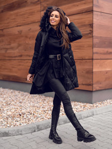 Bolf Damen Gepolsterte Winterjacke mit Kapuze Schwarz  23070