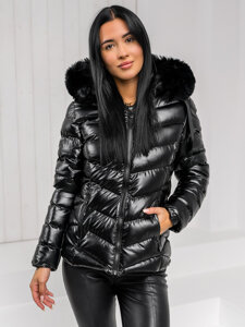 Bolf Damen Gepolsterte Winterjacke mit Kapuze Schwarz  5M3138