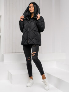 Bolf Damen Gepolsterte Winterjacke mit Kapuze Schwarz  5M3175