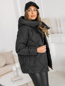 Bolf Damen Gepolsterte Winterjacke mit Kapuze Schwarz  5M3175