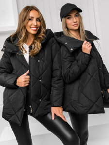 Bolf Damen Gepolsterte Winterjacke mit Kapuze Schwarz  5M3175