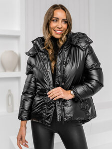 Bolf Damen Gepolsterte Winterjacke mit Kapuze Schwarz  5M3185